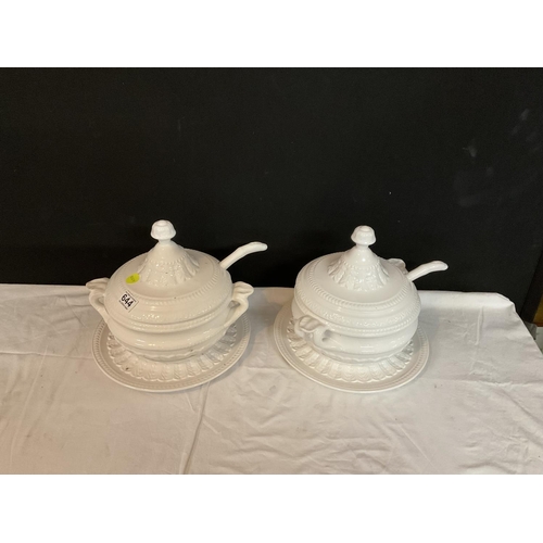 644 - WHITE CHINA SOUP TUREENS COMPLETE WITH LADEL