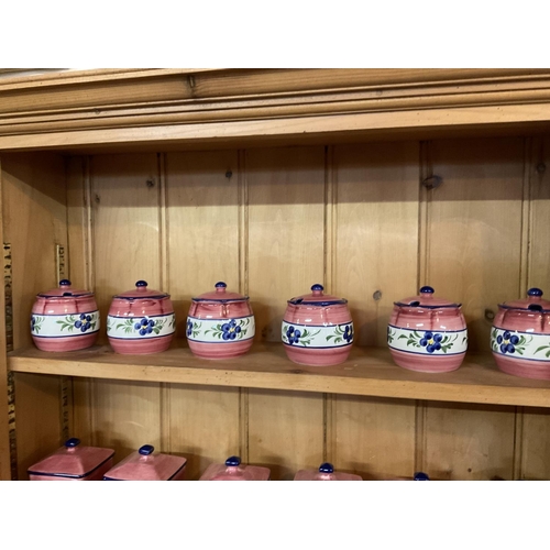 649 - QTY OF PINK CHINA WITH FLORAL PATTERN TO INC BOWLS STORAGE JARS ETC (CHINA ONLY)