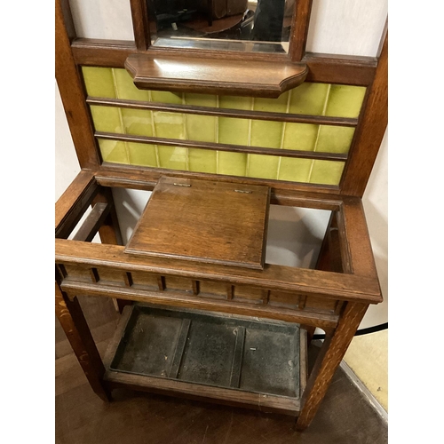 652 - EDWARDIAN  OAK TILED BACK HALL STAND COMPLETE WITH DRIP TRAY
28 X 13