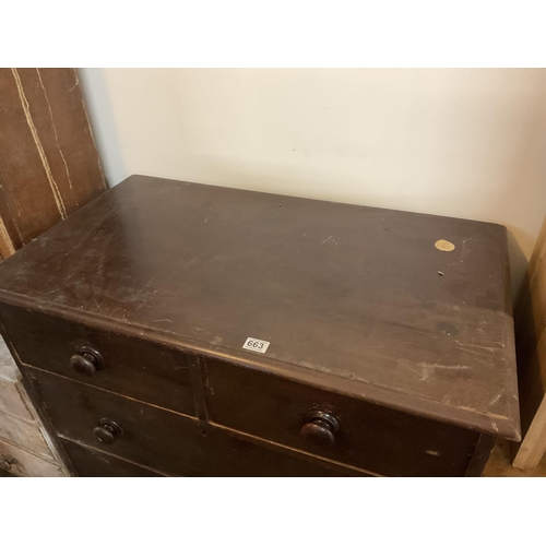 663 - VICTORIAN  PINE 2 OVER 3 BEDROOM CHEST A/F
39 X 23