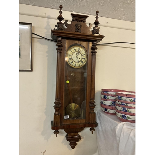 699 - VICTORIAN TWIN WEIGHT VIENNA WALL CLOCK