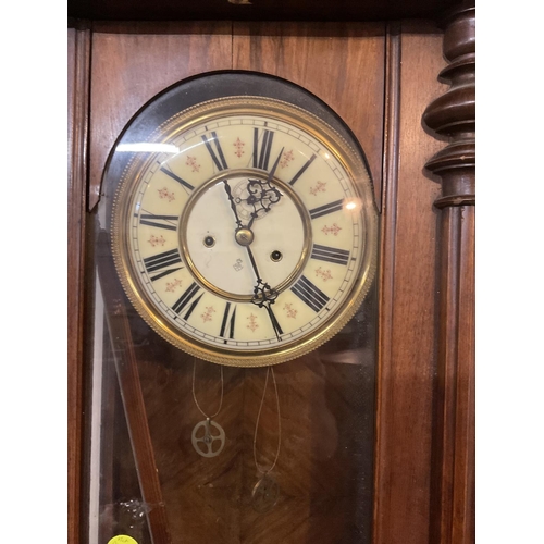 699 - VICTORIAN TWIN WEIGHT VIENNA WALL CLOCK