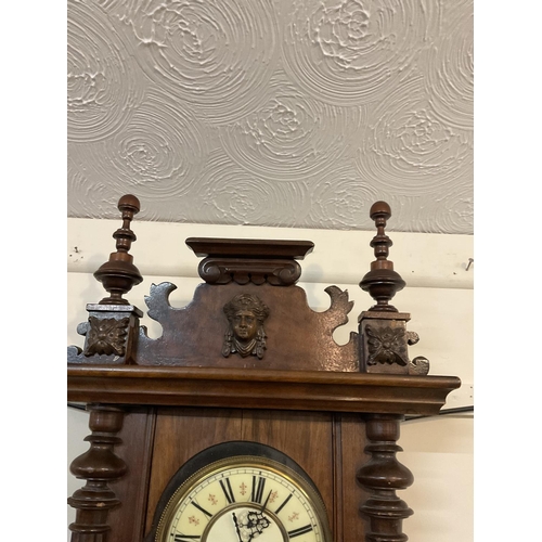 699 - VICTORIAN TWIN WEIGHT VIENNA WALL CLOCK