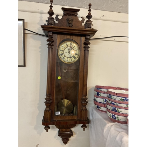 699 - VICTORIAN TWIN WEIGHT VIENNA WALL CLOCK