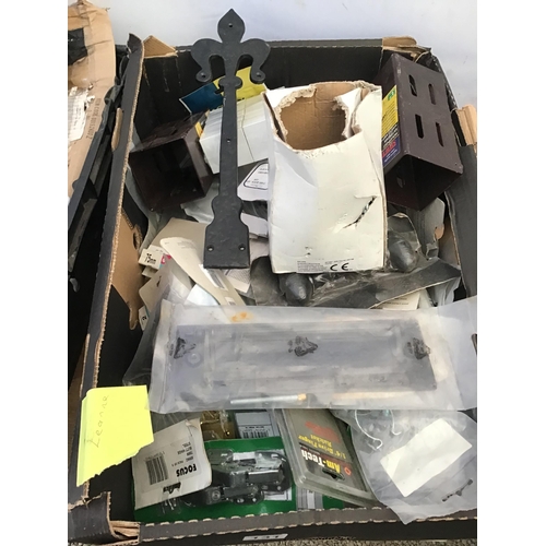 131 - 2 BOXES OF HARDWARE TO INCLUDE ELECTRIC WIRE CLIPS HINGES SCREWS ETC