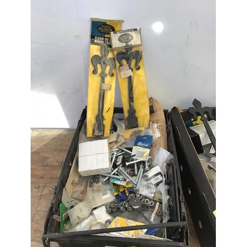 131 - 2 BOXES OF HARDWARE TO INCLUDE ELECTRIC WIRE CLIPS HINGES SCREWS ETC