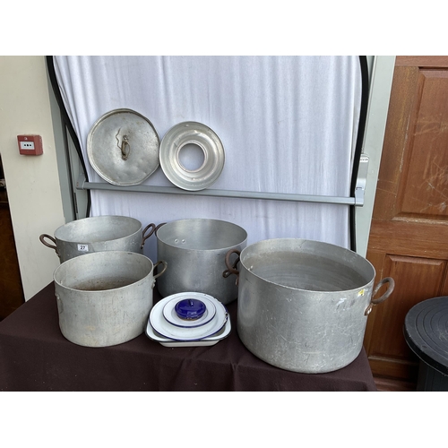 27 - 4 LARGE COOKING POTS ETC