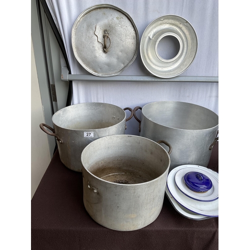 27 - 4 LARGE COOKING POTS ETC