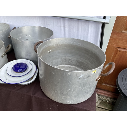 27 - 4 LARGE COOKING POTS ETC