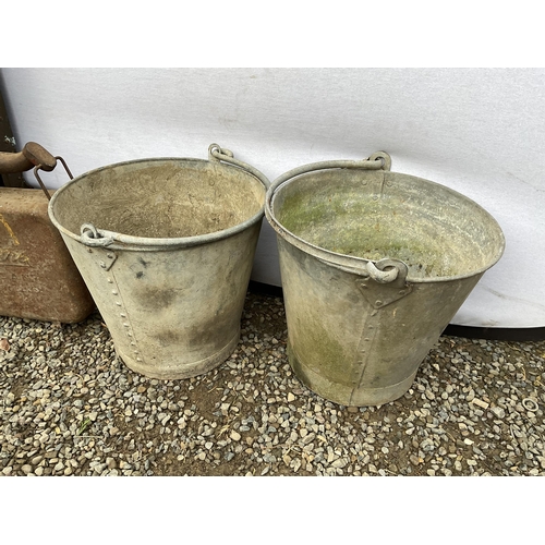 14 - 2 GALVANISED BUCKETS  VINTAGE HEATER AND PETROL CAN