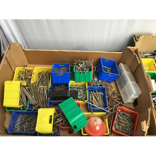 121 - 2 BOXES OF NAILS AND SCREWS ETC