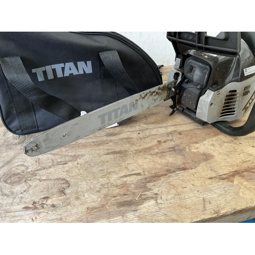 175 - TITAN PETROL CHAINSAW USED (NO CHAIN) W/O