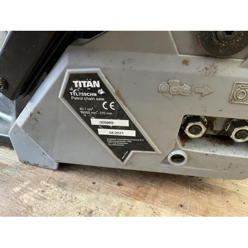 175 - TITAN PETROL CHAINSAW USED (NO CHAIN) W/O