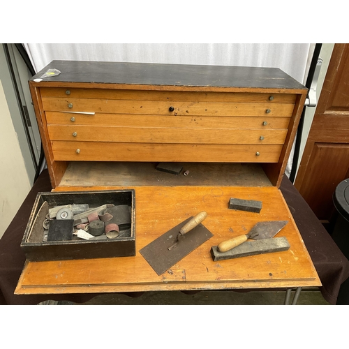 179 - CARPENTERS BOX FITTED WITH DRAWERS AND CONTENTS
L 34