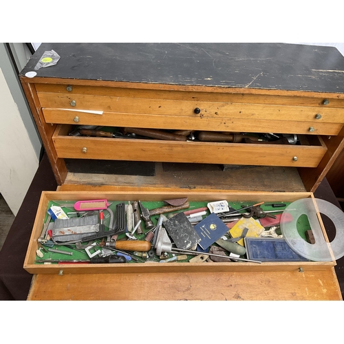 179 - CARPENTERS BOX FITTED WITH DRAWERS AND CONTENTS
L 34