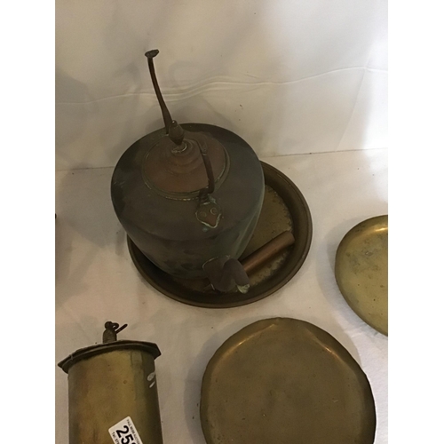 258 - COPPER SAMAVOY BRASS MEAT JACK COPPER KETTLE ETC