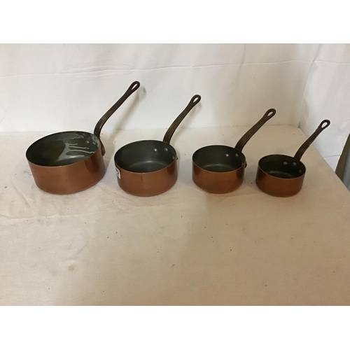 272 - 4 GRADUATED COPPER SAUCEPANS