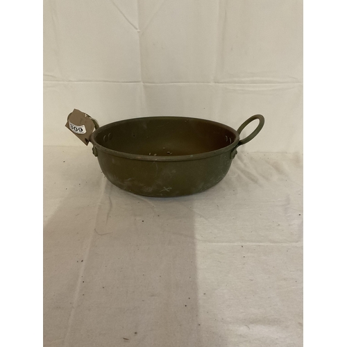 309 - COPPER PAN WITH BRASS HANDLES
DIA 12