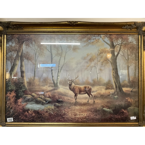 352 - LARGE MODERN STAG PRINT IN ORNATE GILT FRAME
W 42