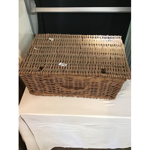 376 - VINT WICKER PICNIC BASKET AND LLOYS LOOM LINEN BOX