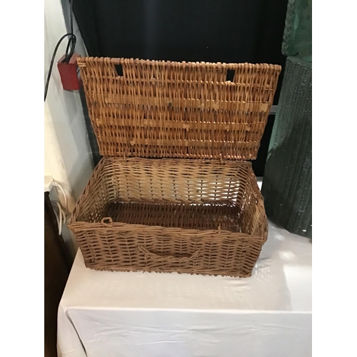 376 - VINT WICKER PICNIC BASKET AND LLOYS LOOM LINEN BOX