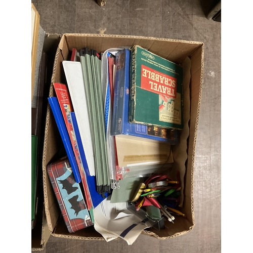 478 - 2 BOXES OF STATIONARY ITEMS AND A BOX OF EMPHERIA