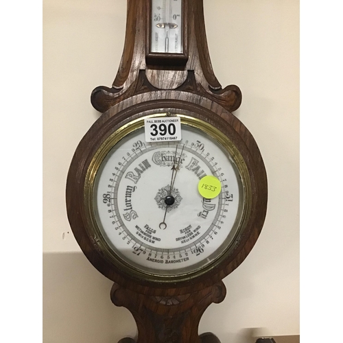 390 - OAK CARVED WALL BAROMETER