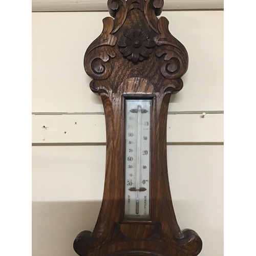 390 - OAK CARVED WALL BAROMETER