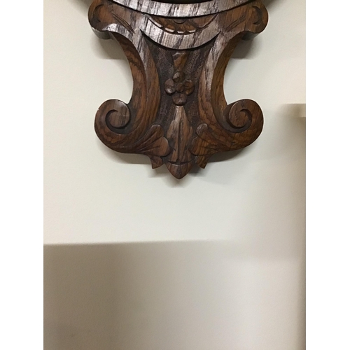 390 - OAK CARVED WALL BAROMETER