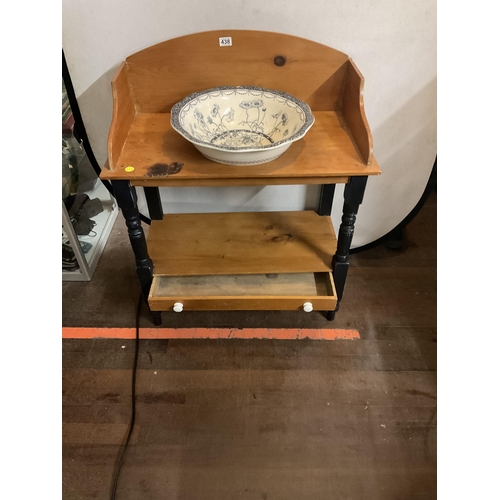 438 - VICT TRAY TOP  PINE WASH STAND WITH DRAWER COMPLETE WITH WASH BOWL