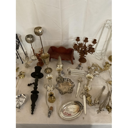 447 - 2 CRATES OF METALWARE TO INC SILVER PLATED ITEMS CANDLESTICKS ETC