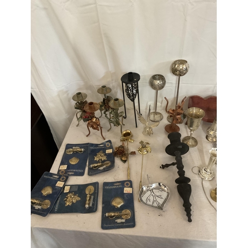 447 - 2 CRATES OF METALWARE TO INC SILVER PLATED ITEMS CANDLESTICKS ETC