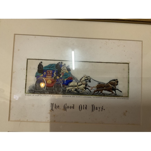 132 - 2 FRAMED SILKS STEVENSGRAPH ENTITLED THE GOOD OLD DAYS AND PRESENT TIME
11 X 14