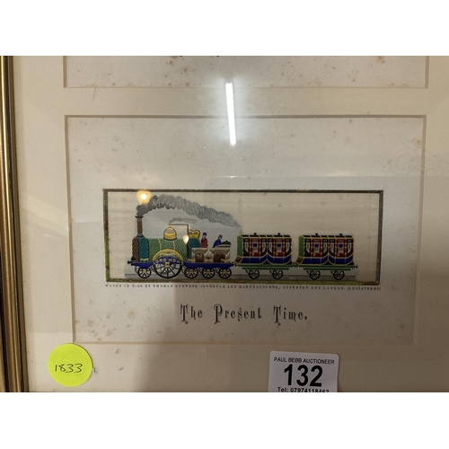 132 - 2 FRAMED SILKS STEVENSGRAPH ENTITLED THE GOOD OLD DAYS AND PRESENT TIME
11 X 14