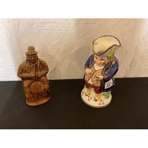 227 - STAFFORDSHIRE TOBY JUG AND STONEGLAZED NOVELTY FLASK