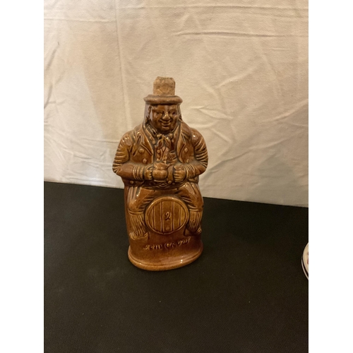 227 - STAFFORDSHIRE TOBY JUG AND STONEGLAZED NOVELTY FLASK