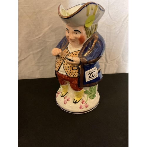 227 - STAFFORDSHIRE TOBY JUG AND STONEGLAZED NOVELTY FLASK