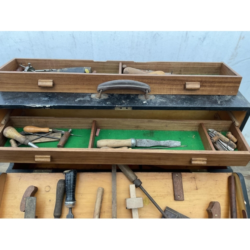 67 - WOODEN TOOL BOX AND CONTENTS