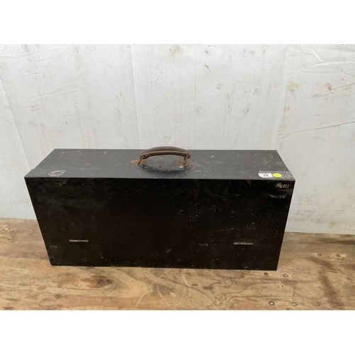 67 - WOODEN TOOL BOX AND CONTENTS
