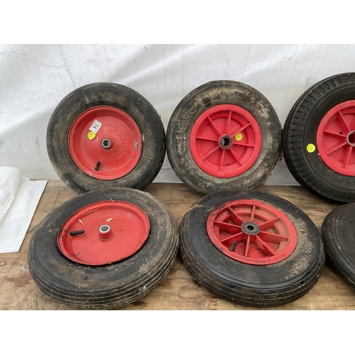 74 - 6 WHEELBARROW WHEELS 2 TYRES