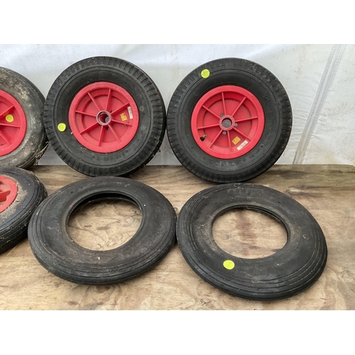 74 - 6 WHEELBARROW WHEELS 2 TYRES