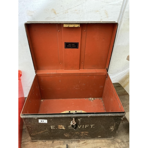 81 - QTY OF TOOLS, HARDWARE, METAL DEED BOX WITH KEY ETC