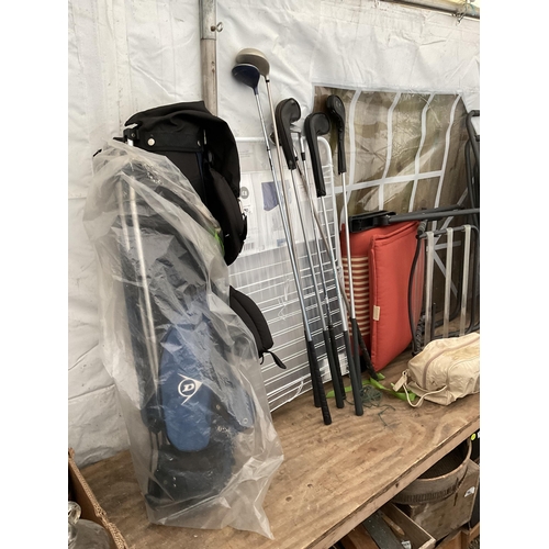 90 - 2 FOLDING CHAIRS, IRONING BOARD,CHILDS GOLF BAG AND CLUBS ETC