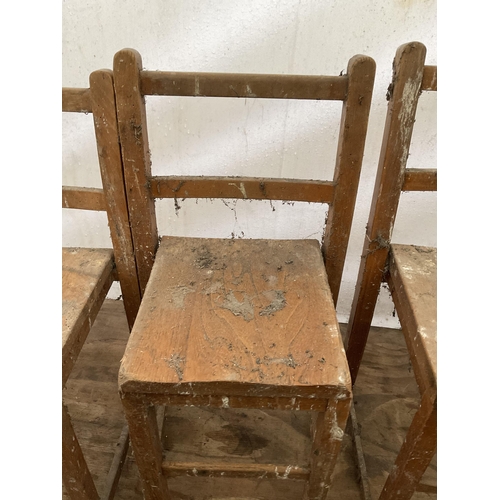 91 - 4 WOODEN CHILDS CHAIRS (WORMED)