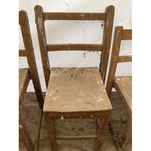 91 - 4 WOODEN CHILDS CHAIRS (WORMED)