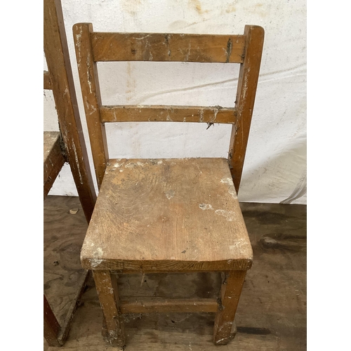 91 - 4 WOODEN CHILDS CHAIRS (WORMED)