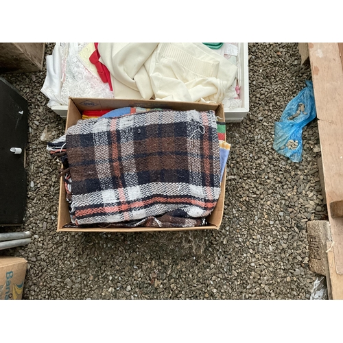 94 - 5 BOXES AND A LINEN BASKET OF BEDDING