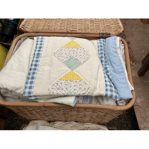 94 - 5 BOXES AND A LINEN BASKET OF BEDDING