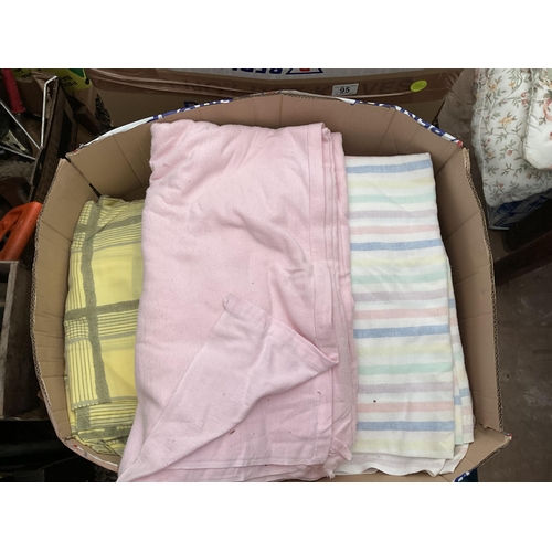 95 - 2 BOXES OF TOWELS SHEETS  ETC