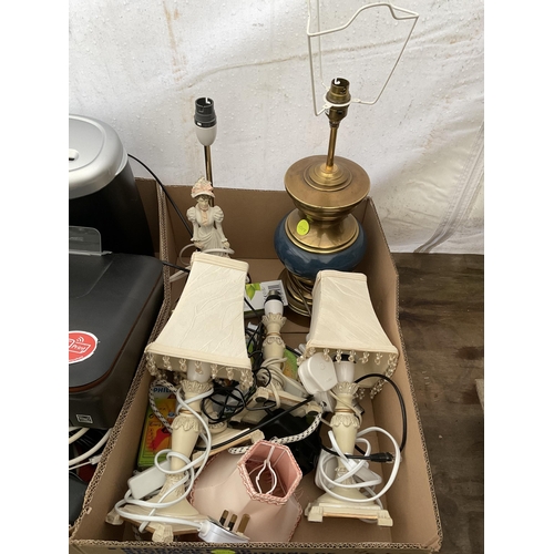 96 - 3 BOXES OF ELECTRICAL ITEMS TO INCLUDE FAN, LAMPS, PRINTER ETC (printer and radio failed safety test... 